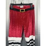 100% Poof Pants Womens Medium Red Black White Santa Faux Belt Striped Leggings Photo 1