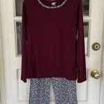 Lands' End Ladies' 2-Piece Pajama Set -burgundy Gray Floral Size Small Photo 0