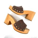Veronica Beard Hannalee Houndstooth Studded Wool Wooden Platform Heeled Sandals Photo 3