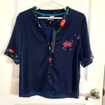 Room Service Floral Trim Button Pajama Top in Navy Blue Photo 0