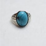 Source Unknown Western Oval Faux Turquoise Engraved Silver Tone Size 13 Statement Everyday Ring Photo 1