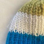 blue white green striped ribbed fisherman style beanie hat Photo 5