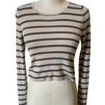 NAADAM Silk & Cashmere Knit Tan Striped Long Sleeve Cropped Top Size Medium Photo 0