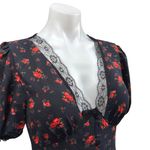 Miss Selfridge Black Floral Lace V-Neck Short Puff Sleeve Midi Shirt Dress Sz 4 Photo 2