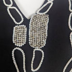 KARMA Pink Tunic Blouse Black‎ White Beaded Rhinestone Woman's Size Small Black Photo 4