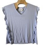 Lysse Womens Top Large Blue V Neck Ruffle Sleeveless Blouse Photo 0