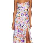 ASTR Gaia Draped Collar Satin Midi Dress in Periwinkle Floral Size Small NWT Photo 9