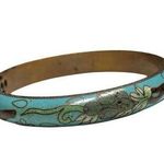 Vintage Baby Blue Cloisonné Floral Bangle Bracelet Photo 0