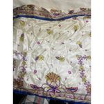 Large Square Satin Scarf With Multicolor Floral Pattern & Blue Border Photo 2