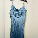 ASTR  the Label Zola Shirred Satin Elegant Blue Midi Dress Medium Photo 3