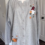90s Grandma Sweatshirt Womens 3X Embroidered Fall Gnome Pumpkin Cardigan Sweater Gray Photo 0