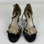 Vintage Fioni Black and Cream Floral Heels Size 8 Photo 0