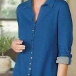 Soft Surroundings  Sydney Shirt Button Up Roll Tab Long Sleeve Blue XS Cotton Photo 0