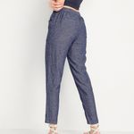 Old Navy High Waisted Cropped Linen Blend Pants Blue White Chambray Crop Ankle L Photo 4