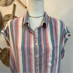 Orvis Linen Blend Coastal Stripe Button Up Shirt Cottagecore Beach M Photo 3
