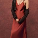 ZARA  maxi dress cognac rust satin slip midi casual summer  Photo 1