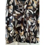 Apostrophe  Women's Blouse Top Waist Tie Geometric Brown Grey‎ White Size XL Photo 4