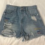 SheIn High Waist Distressed Embroidered Denim Shorts S Boho Festival Hippie Photo 0