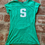 Michigan Stage Spartans Green and White Fitted Women's Medium Tshirt Collegiate Photo 0