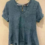 1250*C ‎ Women’s Denim Striped Shirt Short Sleeves Size S Blue Photo 0