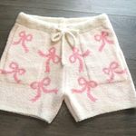 Comfy Luxe High Waisted White & Pink Bow Print Loungewear Shorts Womens Size M/L Photo 1
