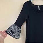 Voll Black White Floral Border Bell Sleeve Mini Dress Small Whimsigoth Goth Photo 2