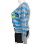 American Eagle  Womens Sweatshirt Pullover Boat Neck Striped Gray Blue Yellow Y2K Photo 4