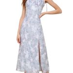 Lulus obviously gorgeous blue floral tie-strap bustier midi dress Photo 1