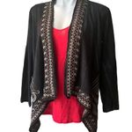 Monoreno Grey Embroidered Cotton Jersey Sweater Open front Pockets Size M Photo 2