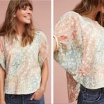 Anthropologie Eri + Ali Briony Dolman Cotton Top size small Cream Green Print Photo 1