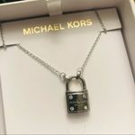 Michael Kors Silver Padlock Pendant Necklace NWT – Signature Logo Charm Photo 2