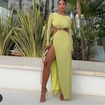 Meshki Christina Backless Wrap Cutout Maxi Dress in Green Shimmer Size Small NWT Photo 3