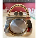 VTG P.O.V. Purse Shaped Quartz Watch White MOP Face Rhinestones Works Gold Photo 1