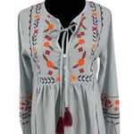 NWT Made with Love Womens Striped Tassel Tie Neck Tunic Dress Blue White Small Photo 1