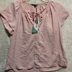 Velvet Heart Pink Tencel Flutter Sleeve Tie Neck Button Front Blouse Shirt M Photo 0