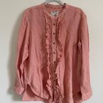 Pilcro Linen Ruffle Placket Shirt Peach Color Long Sleeves Size Large Pink Photo 2