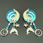 Rare LUNCH At The RITZ Blue Dolphin Dance Dangle Whimsical Earrings 17g. Photo 1