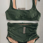 J.Crew nwt  womens green high rise tie bikini swim set L runched slimming sexy Photo 0