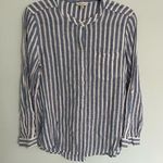Lucky Brand Button Up Linen Blend Shirt Blue White Striped Size Large Photo 0