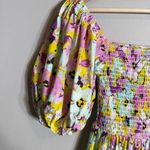 Pinch Puff Sleeve Floral Tiered Midi Dress Womens Small Smocked Boho Cottagecore Pink Photo 7