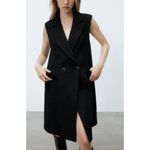 ZARA  Women's Black Tweed Sleeveless Blazer Dress Vest Double Breasted‎ Size M Photo 9