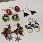 Lot Of 5 Costume Earrings Pierced Christmas Holiday Snowman Santa Wreath Etc Photo 0