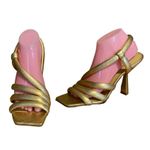 MERCEDES CASTILLO GOLD LEATHER STRAPPY SLING BACK SANDAL HEELS (40/10) Photo 0