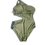 Michael Kors Michael ‎ One Shoulder Cutout Swimsuit Olive Green Women's 14 Photo 1