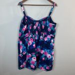 Jessica Simpson  Mini Dress 2X Blue Pink Rose Floral‎ Corset Smocked Micro Ribbed Photo 6