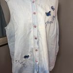 Notations VTG  Sport Sleeveless Denim Butterfly & Rose Embroidered Button Down Shirt Size 2X.  Photo 1