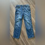 Pilcro Women's High Rise Carpenter Jeans 27 Blue Relaxed Straight Raw Hem Denim Photo 1