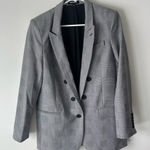 EXPRESS  Plaid Knit Peak Lapel Double Breasted Blazer Black White Micro Plaid Photo 0