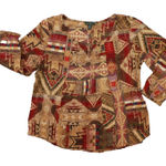LRL Lauren Jeans‎ Co. Red Brown Southwestern Aztec Blouse Women's size Large Photo 0