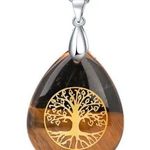 Tiger Eye Tree Of Life Natural Stones Necklace Gemstone Healing Pendant Photo 0